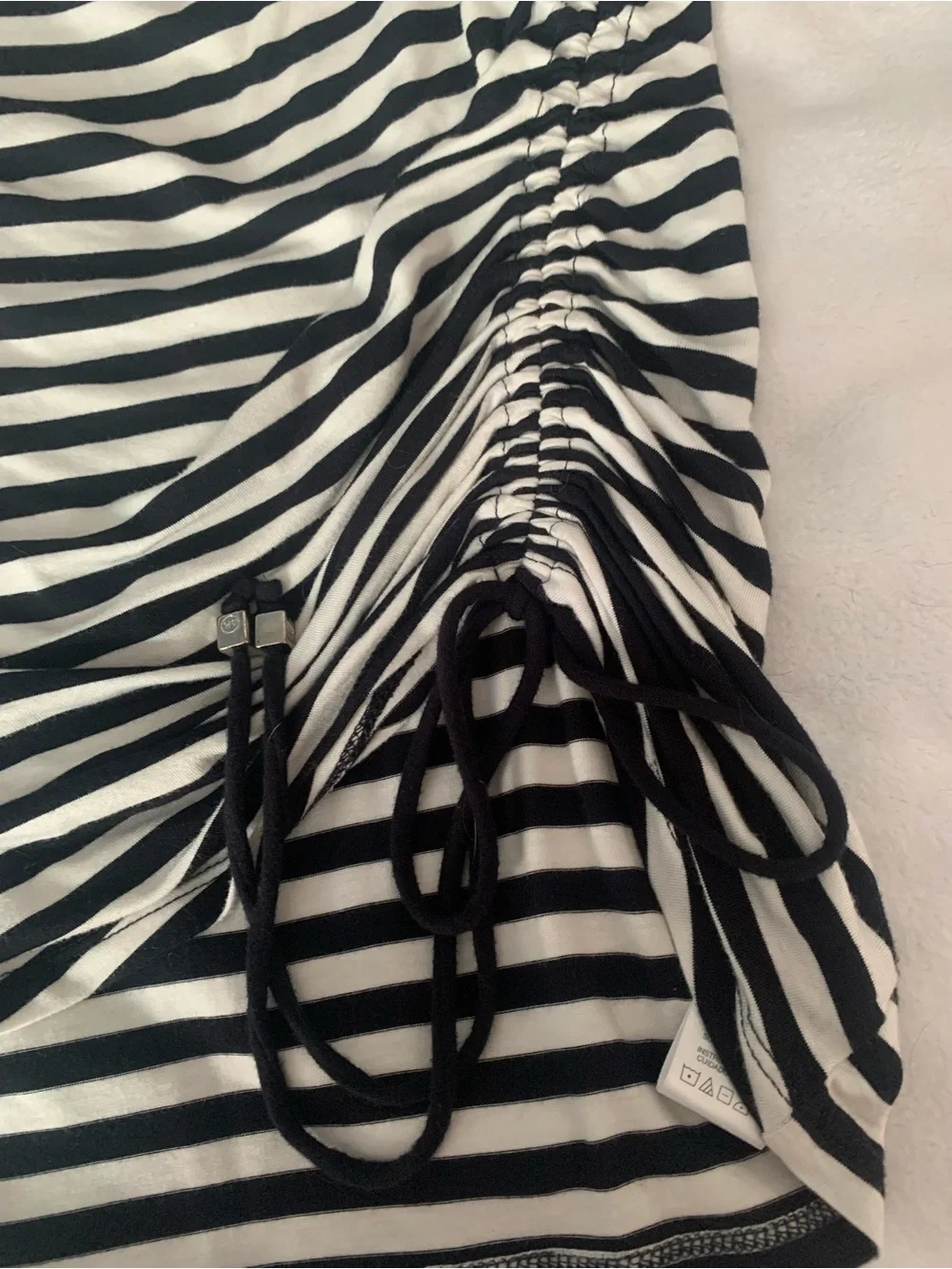 Michael Kors Black and White Striped Ruched Side Boatneck Top Size M